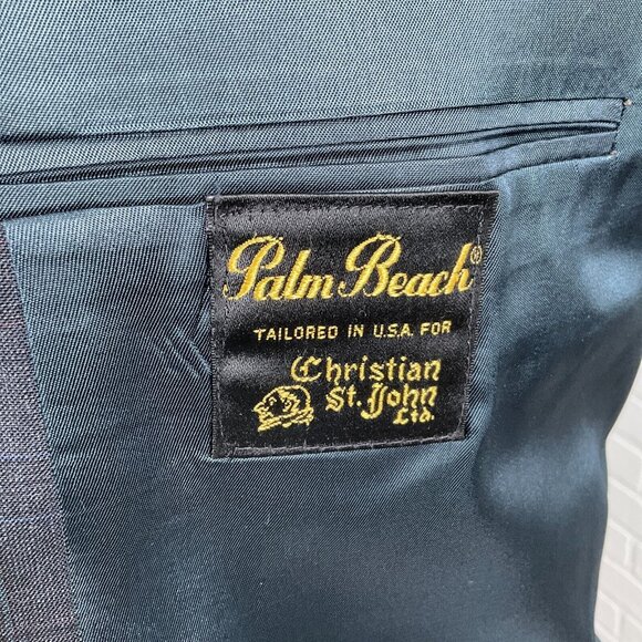 Palm Beach Christian St John Blazer Men 42 Gray‎ Blue Multi Plaid Jacket USA VTG - Picture 7 of 16